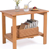 Tangkula Outdoor 2-Tier Eucalyptus Wood Side Table Set of 2