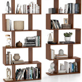 Tangkula 5-Tier Geometric Bookshelf S Shaped Bookcase w/Anti-Toppling Device