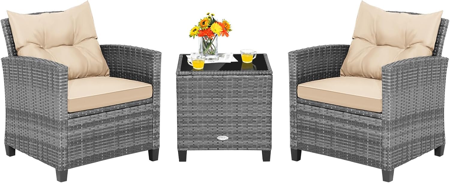 Tangkula 3 Pieces Patio Furniture Set
