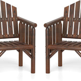 Tangkula Outdoor Wooden Patio Dining Chair with Armrests and Reclined High Backrest