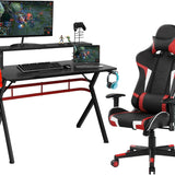 Tangkula Gaming Desk and Chair Set, Ergonomic Gamer Desk & Racing Chair Set Cup Holder, Headphone Hook
