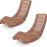 Tangkula Outdoor Acacia Wood Rocking Chair, Porch Rocker with Widened Slatted Seat and High Back