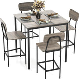 Tangkula Dining Table Set for 4, Vintage Counter-Height Dining Table & 4 Bar Chairs