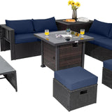 Tangkula 9 Pieces Patio Furniture Set with 32” Fire Pit Table, 50,000 BTU Square Propane Fire Pit