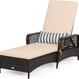 Patio Wicker Chaise Lounge Chair, Outdoor Rattan Reclining Chaise