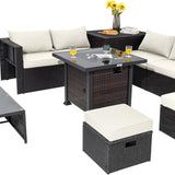 Tangkula 9 Pieces Patio Furniture Set with 32” Fire Pit Table, 50,000 BTU Square Propane Fire Pit