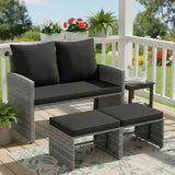 Tangkula Outdoor Loveseat with 2 Ottomans