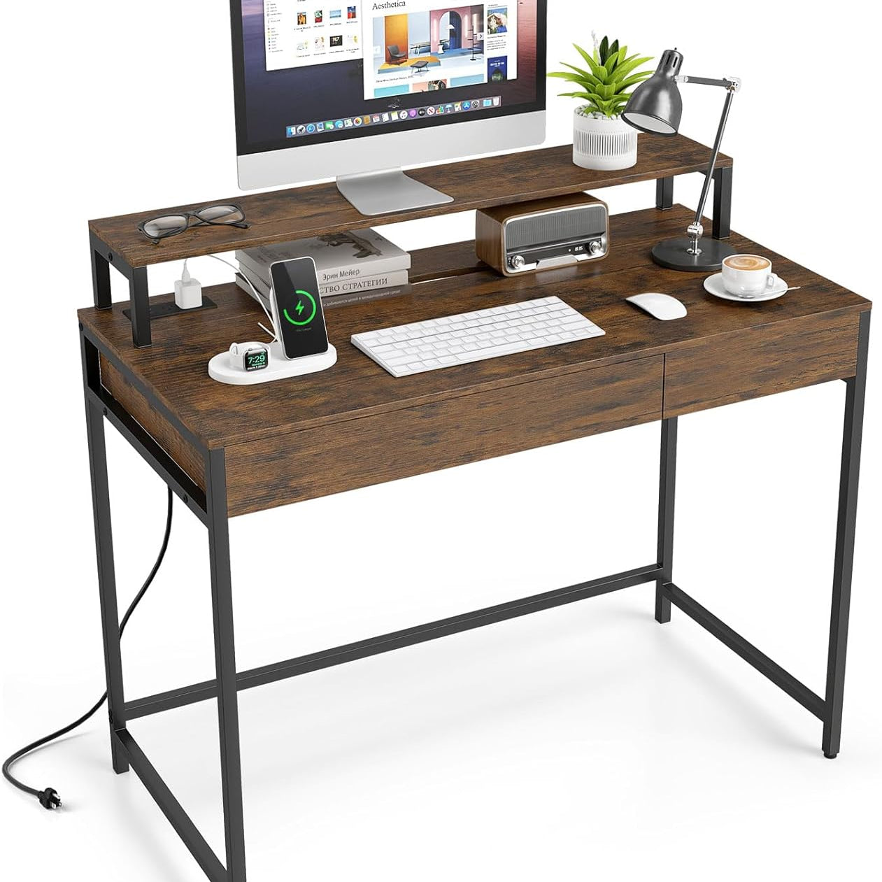 Tangkula Computer Desk with Dual-use Drawer & Keyboard Tray