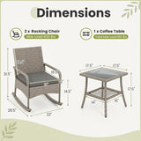 Tangkula 3-Piece Outdoor Wicker Rocking Bistro Set w