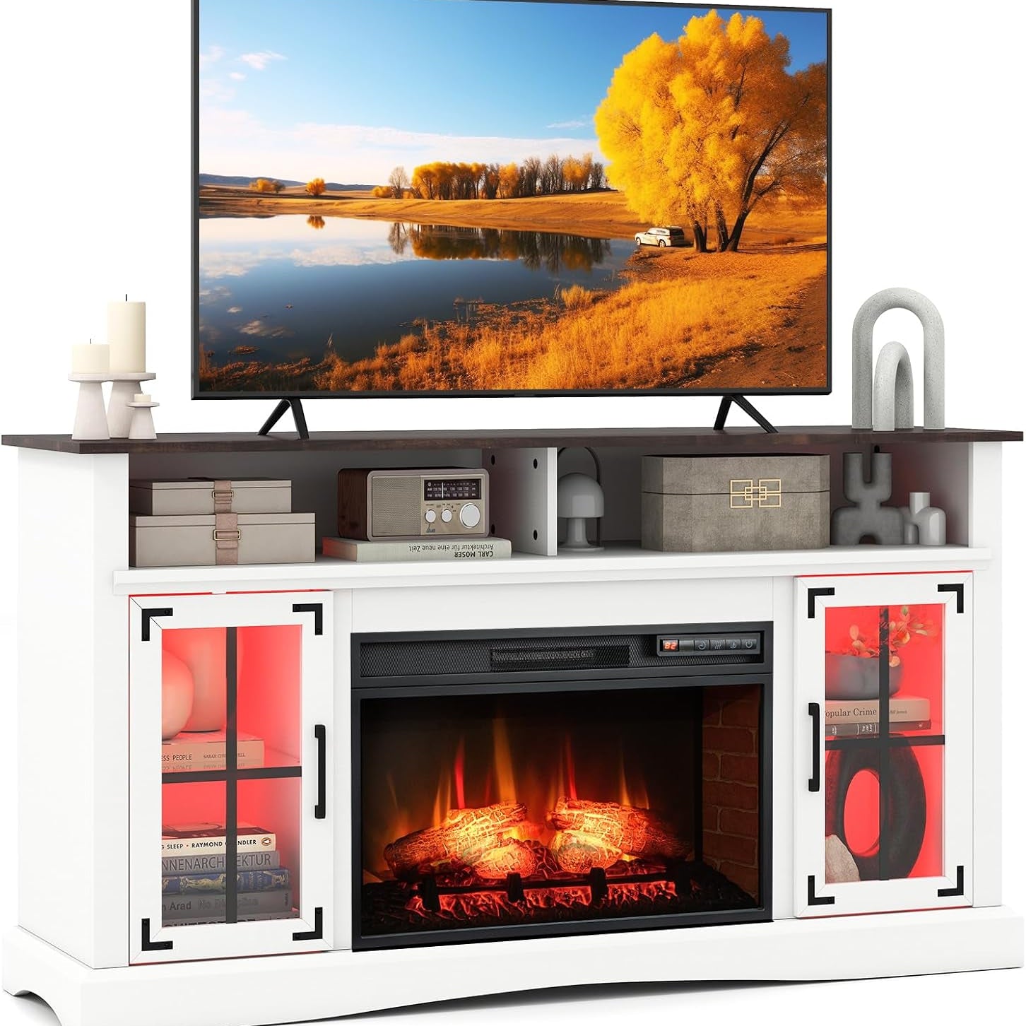 Tangkula Fireplace TV Stand for TVs Up to 65" with LED Light