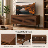 Tangkula Farmhouse TV Stand for 32/40” TV (Walnut, Cabinet) | Mid Century Modern Entertainment Center with Storage Cabinets & Fluted Drop-Down Doors