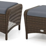 Tangkula 2 Pieces Patio PE Wicker Ottomans with Removable Cushions