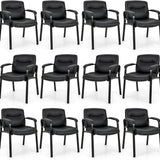 Tangkula Waiting Room Chairs, Upholstered PU Leather Conference Room Chairs with Padded Armrests, Black