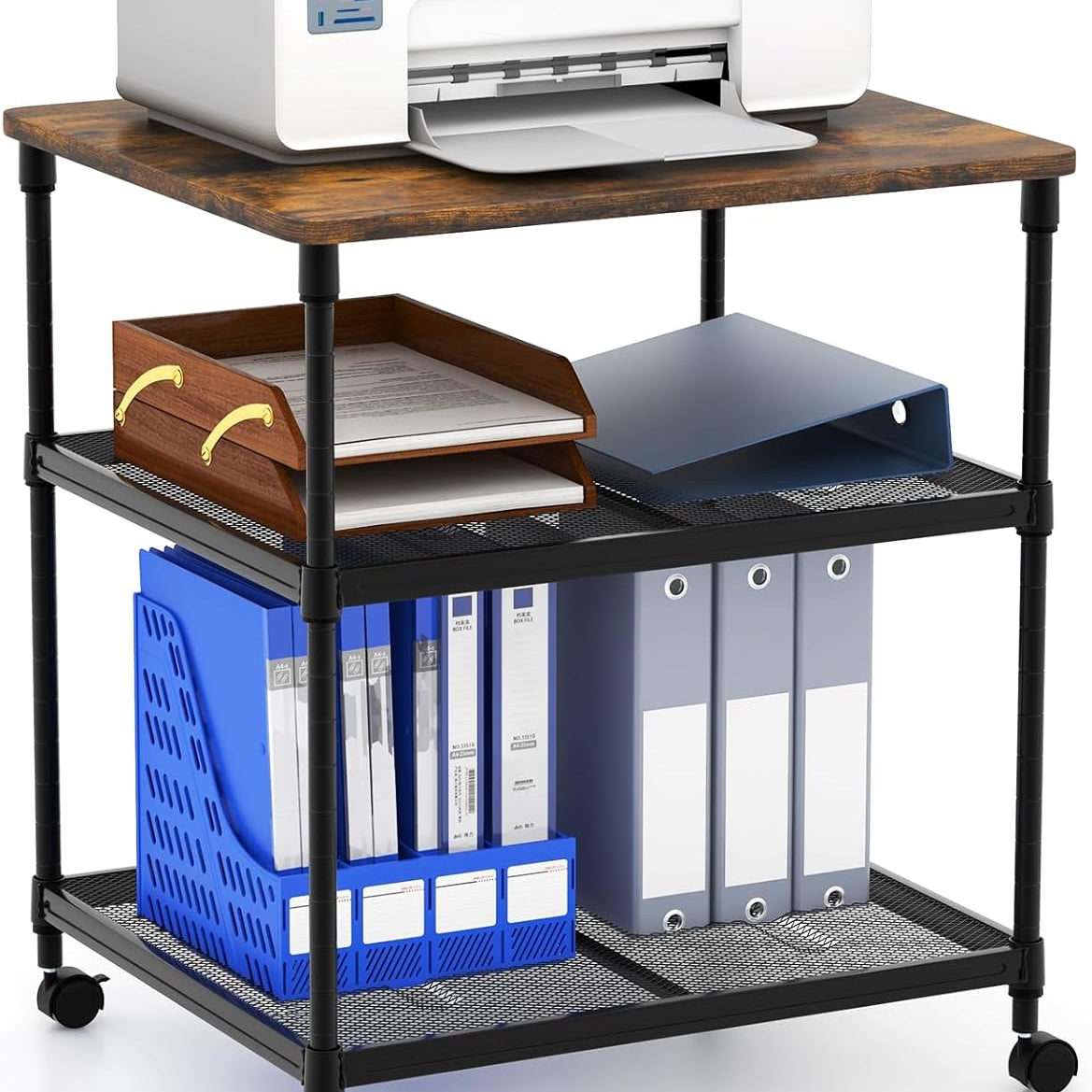 Tangkula 3-Tier Printer Stand Printer Cart, Multifunctional Utility Cart w/ Ample Storage Space
