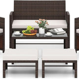 Tangkula 6 Pieces Outdoor Sectional Conversation PE Rattan Sofa Set