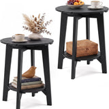 Tangkula Outdoor 2-Tier Eucalyptus Wood Side Table Set of 2