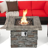 Tangkula 7 Pieces Patio Furniture Set with 50,000 BTU Fire Pit Table, Outdoor PE Wicker Conversation Sofa Set with Cushions