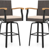 Tangkula Outdoor 360° Swivel Bar Stool with Cushion & Acacia Wood Armrests (1/2/4)
