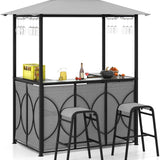 Tangkula 3-Piece Patio Bar Set, Grill Gazebo & 2 Bar Stools with Tempered Glass Bar Table, Metal Storage Shelves