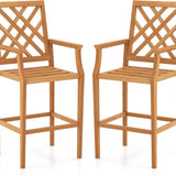 Tangkula Patio Teak Wood Bar Stool, Outdoor Counter Height Chair w/Ergonomic Backrest, Armrests & Footrest