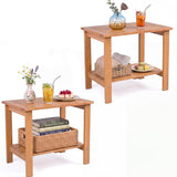Tangkula Outdoor 2-Tier Eucalyptus Wood Side Table Set of 2