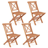 Tangkula Teak Wood Folding Patio Chairs Set of 2/4 with X-Shaped Support