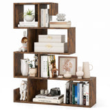 Tangkula S-Shaped Bookshelf, 5-Tier Modern Geometric Stepped Bookcase with Anti-Tipping Kits