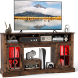 Tangkula 58” Farmhouse TV Stand with LED Lights and Remote Control