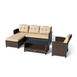 Tangkula 4 Pieces Rattan Conversation Set | Lounge Sofa Set with Coffee Table