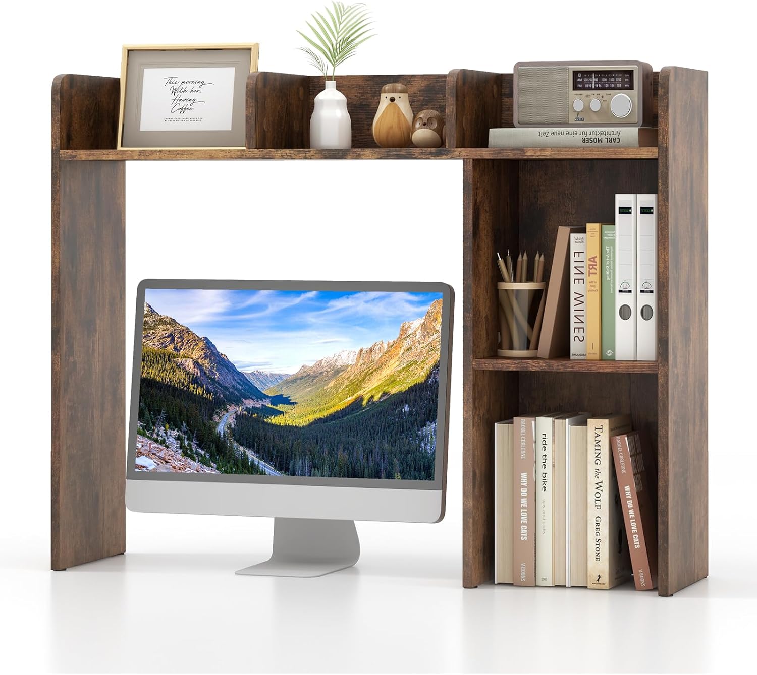 Tangkula Desktop Bookshelf, Countertop Storage Hutch with 5 Shelves for Computer Desk