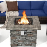 Tangkula 7 Pieces Patio Furniture Set with 50,000 BTU Fire Pit Table, Outdoor PE Wicker Conversation Sofa Set with Cushions