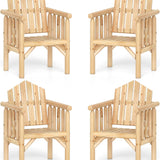 Tangkula Outdoor Wooden Patio Dining Chair with Armrests and Reclined High Backrest