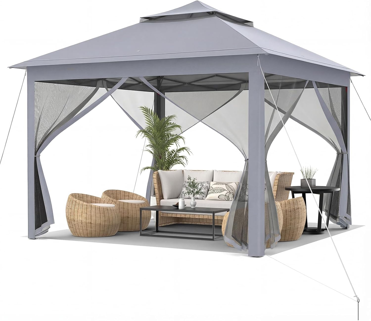 Tangkula 11x11 Ft Pop up Gazebo, 2-Tier Patio Gazebo with Netting, Carry Bag