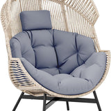Tangkula Oversized Egg Style Chair, Wicker Stationary Patio Egg Chair w/Cushions & Headres