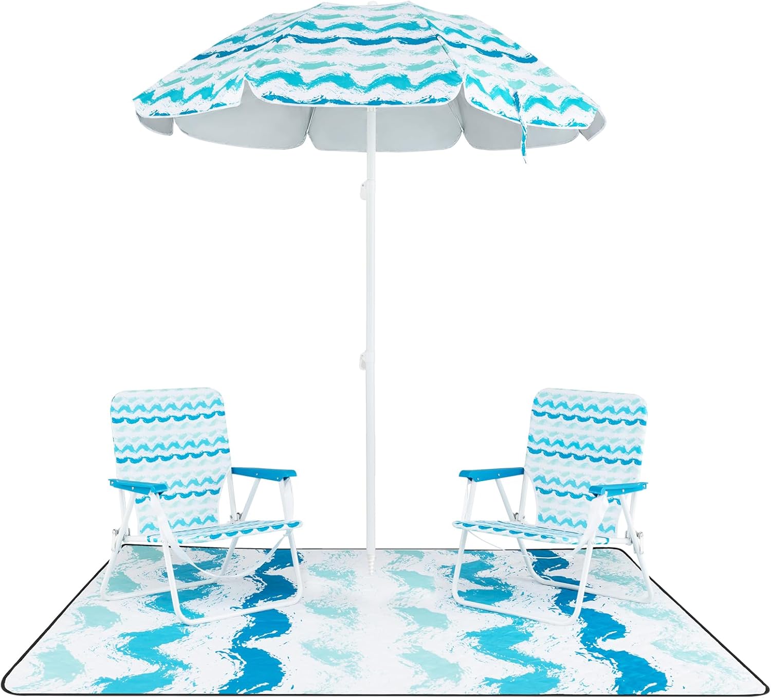 Tangkula 4 Pieces Beach Chair Set- 2 Backpack Beach Chairs with Umbrella & Blanket