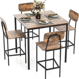 Tangkula Dining Table Set for 4, Vintage Counter-Height Dining Table & 4 Bar Chairs