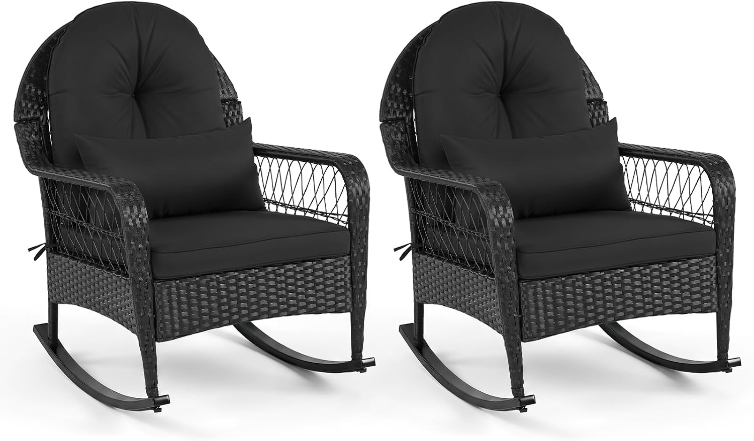 Tangkula Outdoor Wicker Rocking Chair w/Soft Cushions (Black,1)