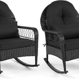 Tangkula Outdoor Wicker Rocking Chair w/Soft Cushions (Black,1)