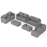 Tangkula 4/8 Pieces Patio Rattan Conversation Set | Sectional Sofas and Tea Table for Garden Yard Balcony