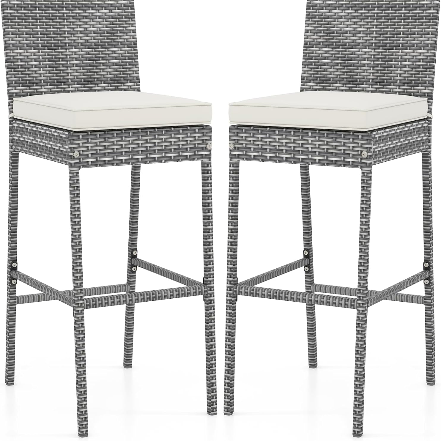 Tangkula Set of 2 Patio Wicker Barstools, Outdoor Bar Height Chair
