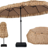 Tangkula 15 FT Tiki Patio Umbrella with PE Grass