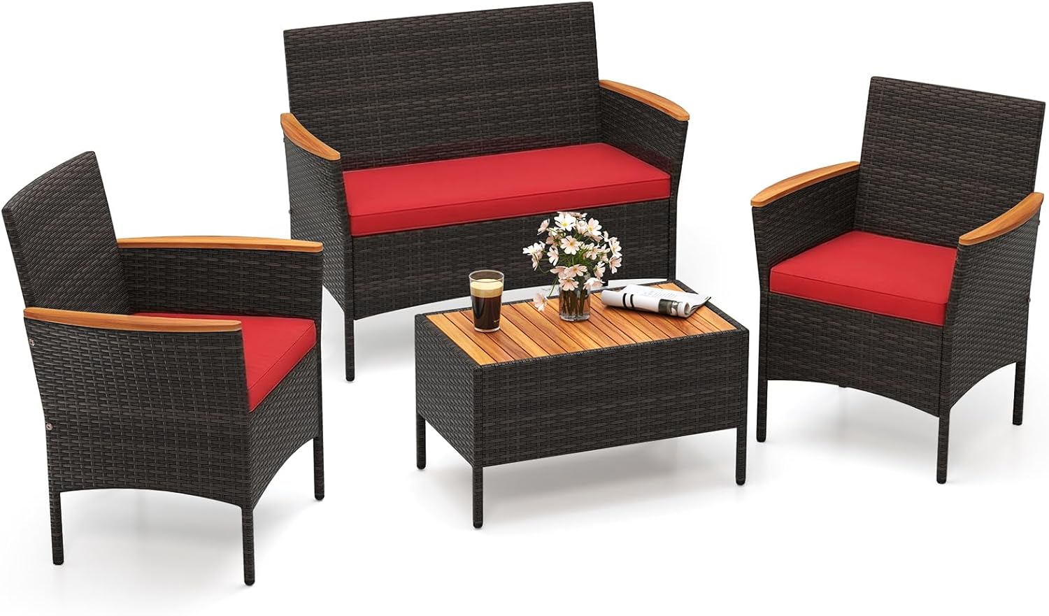 Tangkula Patio Wicker Sofa Set