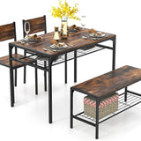 Tangkula Dining Table Set for 4, Kitchen Table with Bench and Chairs, Additonal Storage Rack