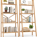 Tangkula 4 Tier Bamboo Ladder Bookshelf, Freestanding Plant Display Stand