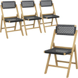 Tangkula Set of 2 Patio Folding Chairs, Solid Teak Wood Dining Chairs with Woven Rope Seat & Back