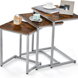 Tangkula Nesting Table Set of 3, Rectangle Stacking Side End Table w/Wood Top & Metal Legs