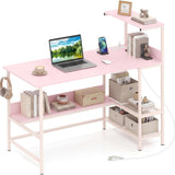 Tangkula 48" Reversible Computer Desk with Bookshelves & Power Outlets