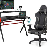 Tangkula Gaming Desk and Chair Set, Ergonomic Gamer Desk & Racing Chair Set Cup Holder, Headphone Hook