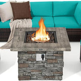 Tangkula 7 Pieces Patio Furniture Set with 50,000 BTU Fire Pit Table, Outdoor PE Wicker Conversation Sofa Set with Cushions