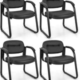 Tangkula Waiting Room Guest Chairs, Office Reception Chairs with Sled Base & Padded Arm Rest (Black)